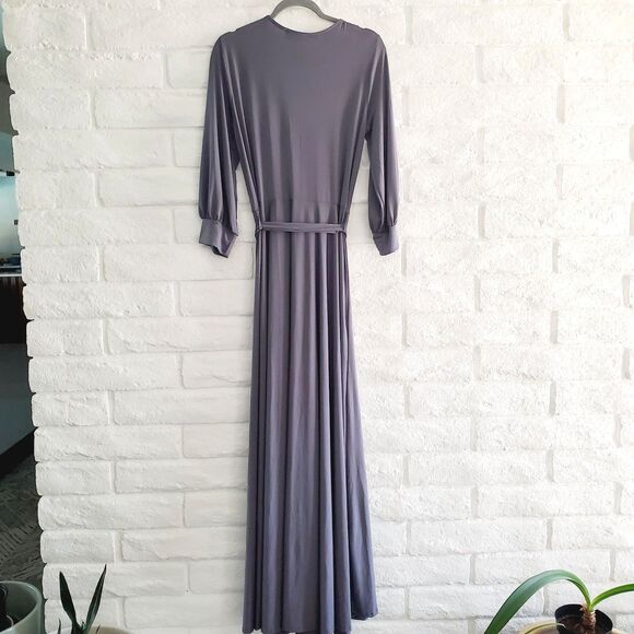 Brigitte Brianna Grey Wrap Maxi Dress Modest Spandex Comfy Long Boho Dress SZ L - Picture 3 of 12